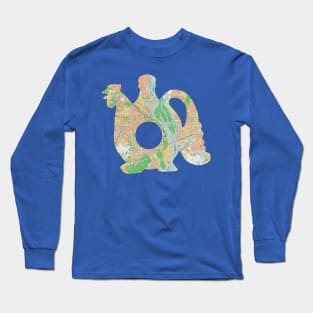 Ukrainian Teapot Silhouette cut from street map of Kiev Long Sleeve T-Shirt